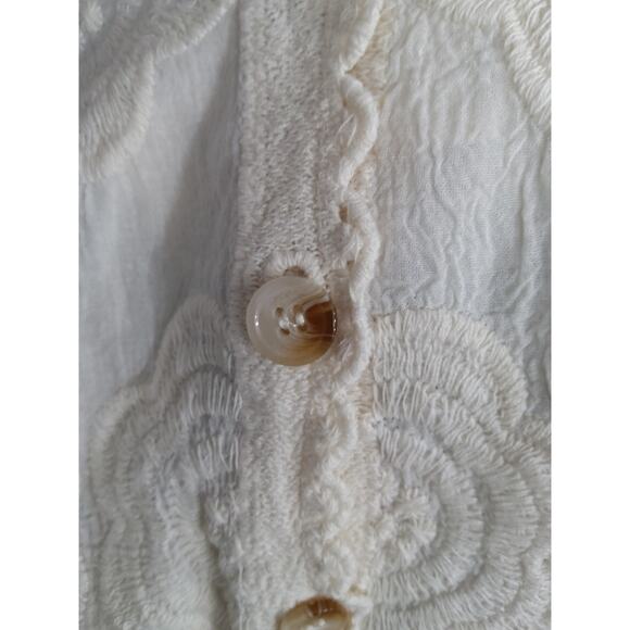 Women's crochet floral cottagecore Top buttoned sheer balloon sleeve cream boho - Picture 8 of 10